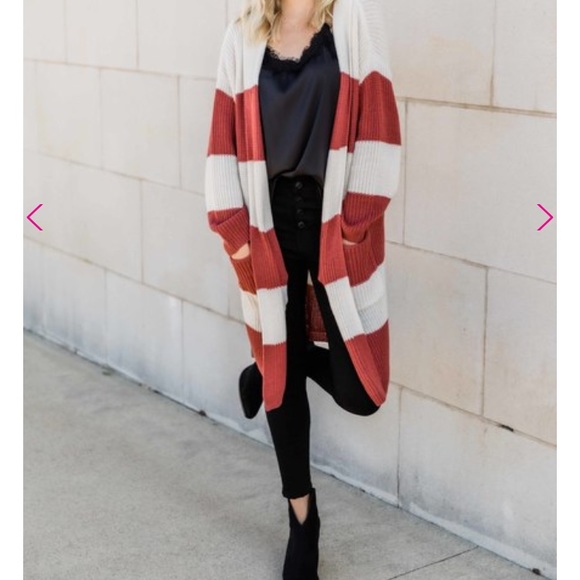 Pink Lily Sweaters - NEW Pink Lily rust striped cardigan